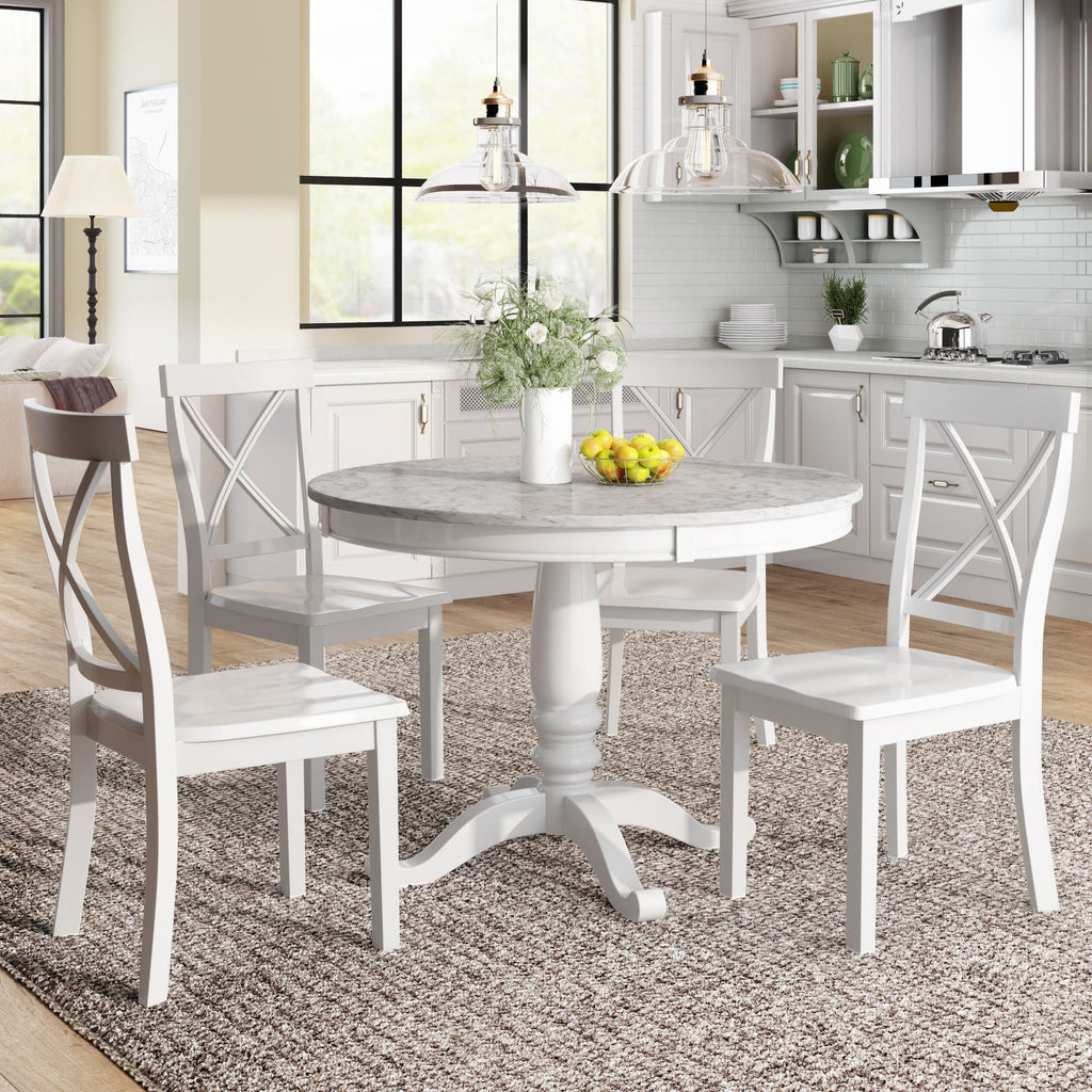 Solid Wood 5 Piece Dining Room Set with Table and 4 Chairs - White or Dark Gray
