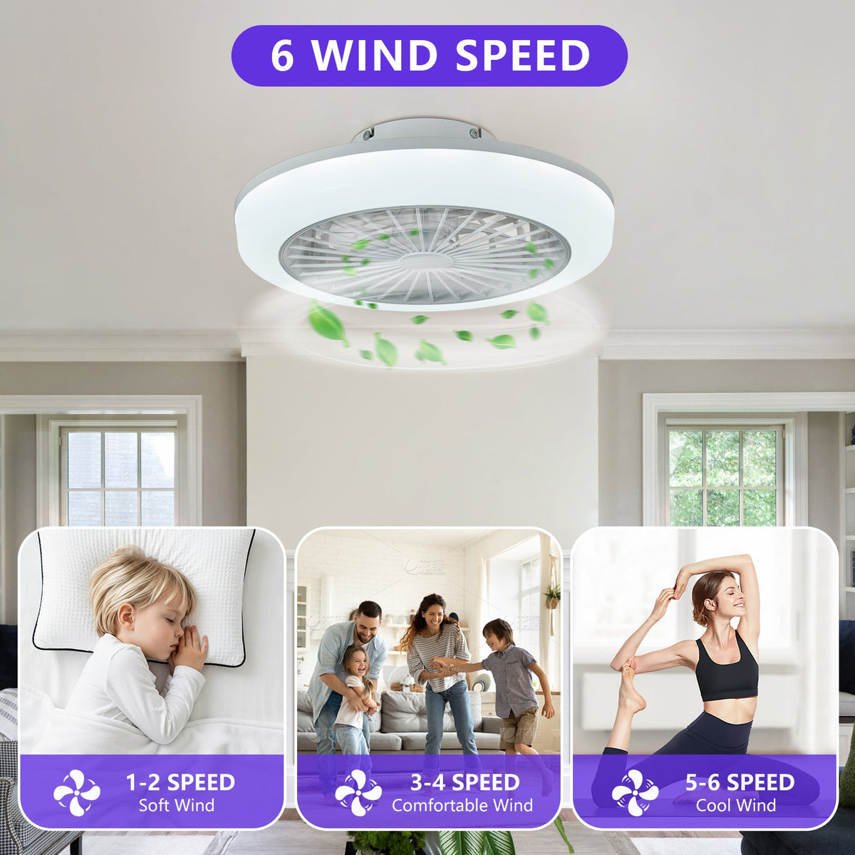 18 Inch Ceiling Fan with RGB Light and Remote Control - White