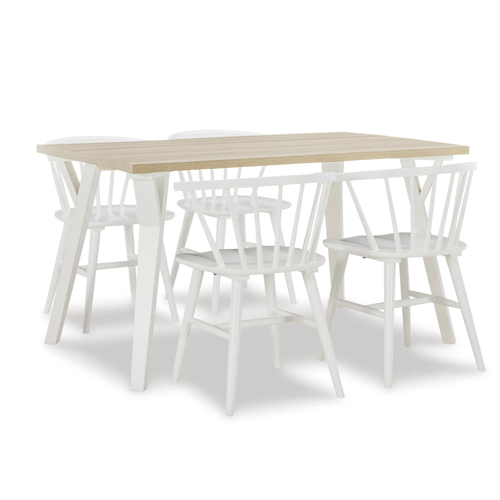 5 Piece Dining Room Set with Solid Wood Windsor Chairs - Antique White and Brown