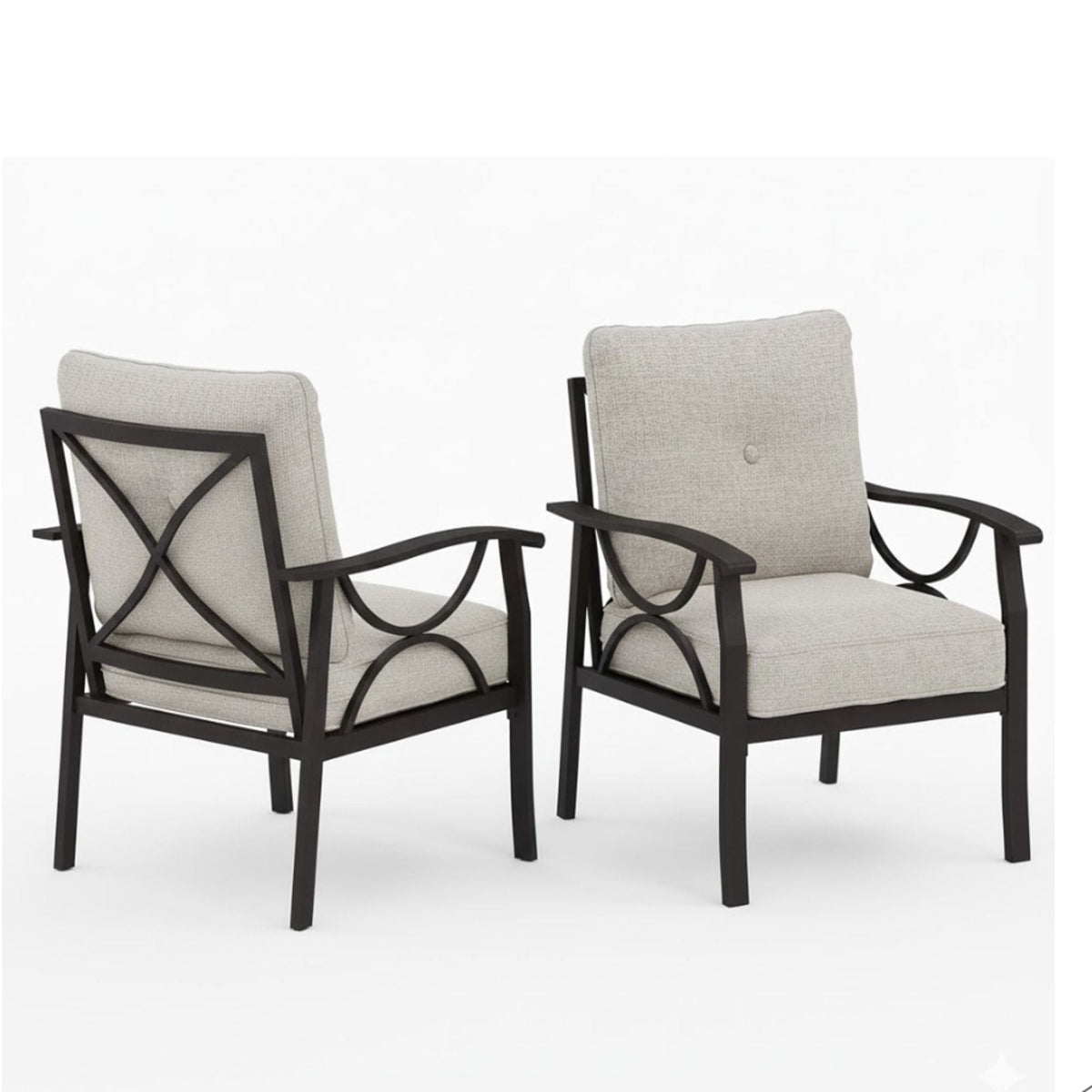 All-Weather Armchairs with Cushions, Modern Sculptural Design – Beige or Dark Gray