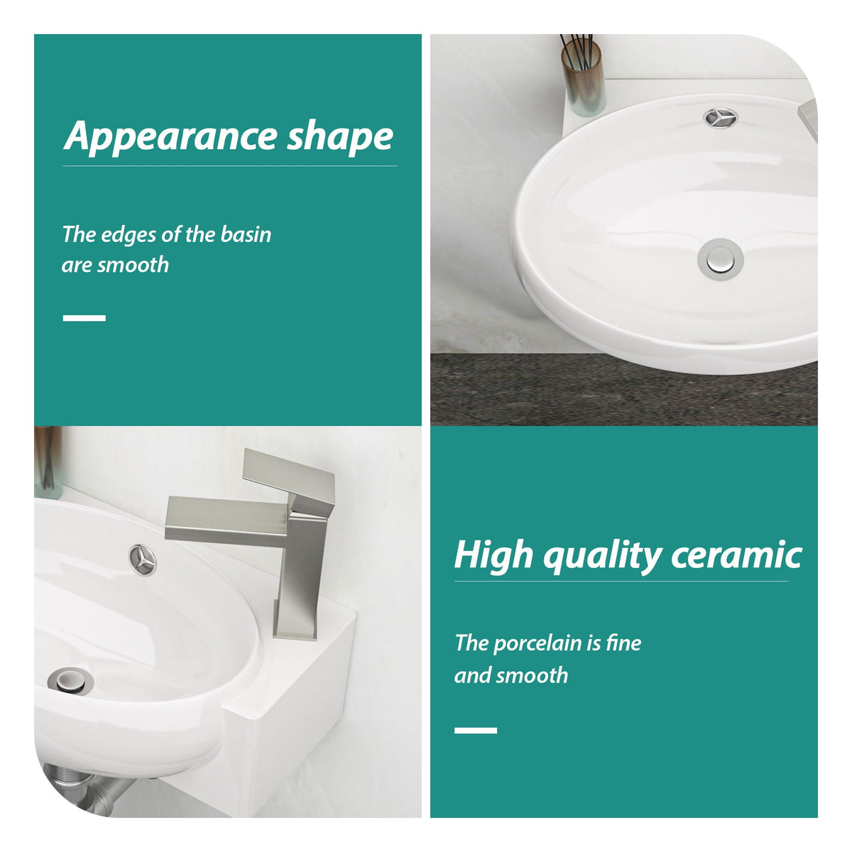 Modern Rectangle Wall Mount Bathroom Sink with Single Faucet Hole - White