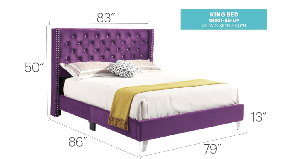 Upholstered Nailhead Trim Chic Bed with Tufted Headboard - Multiple Colors