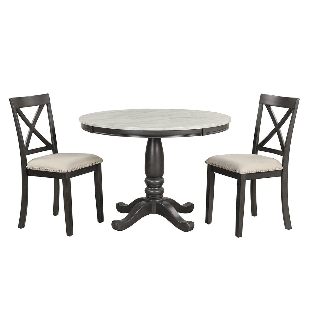 Solid Wood 5 Piece Dining Room Set with Table and 4 Chairs - White or Dark Gray