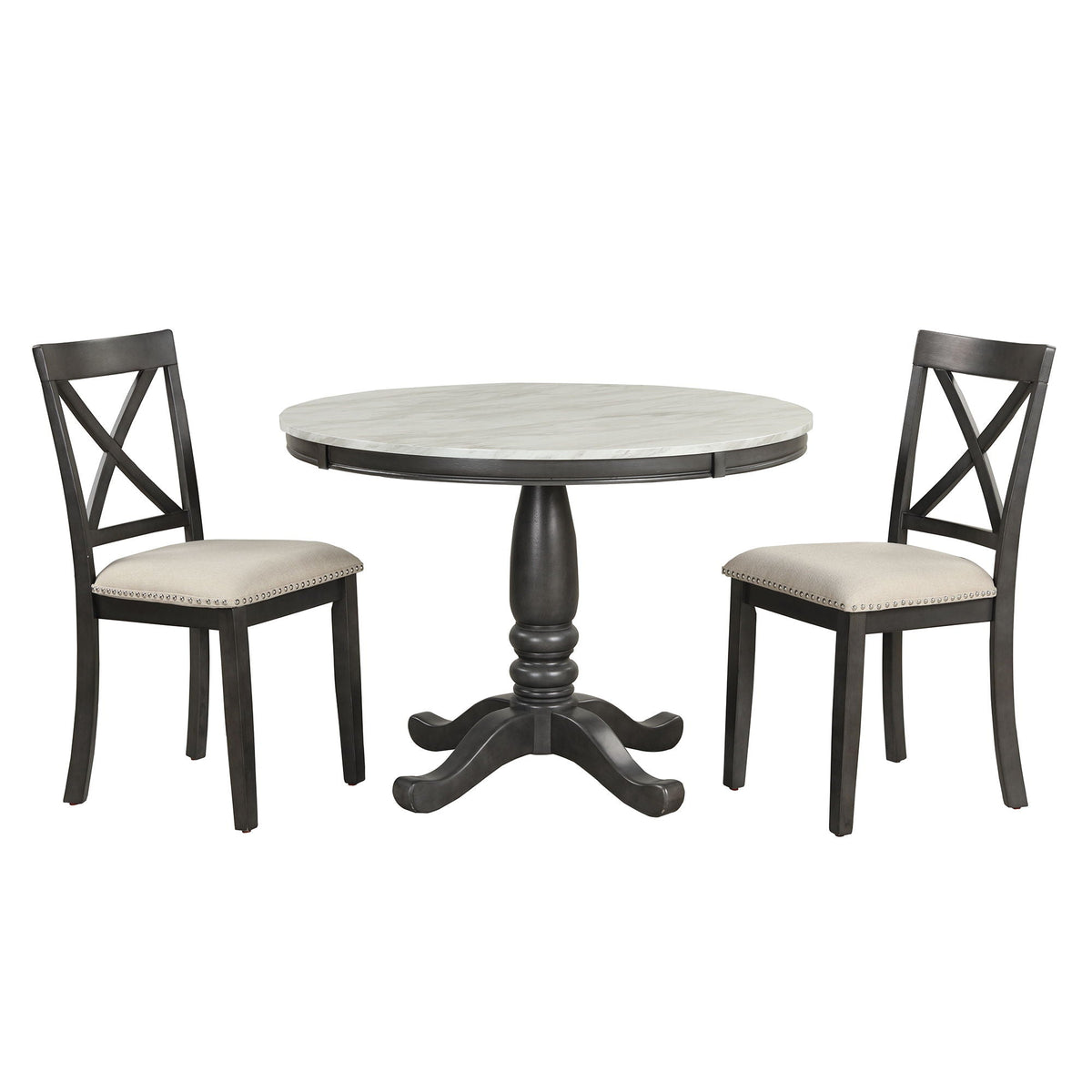 Solid Wood 5 Piece Dining Room Set with Table and 4 Chairs - White or Dark Gray