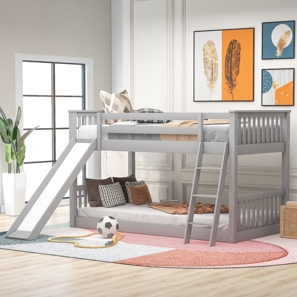 Bunk Bed with Convertible Slide and Ladder - White or Dark Gray
