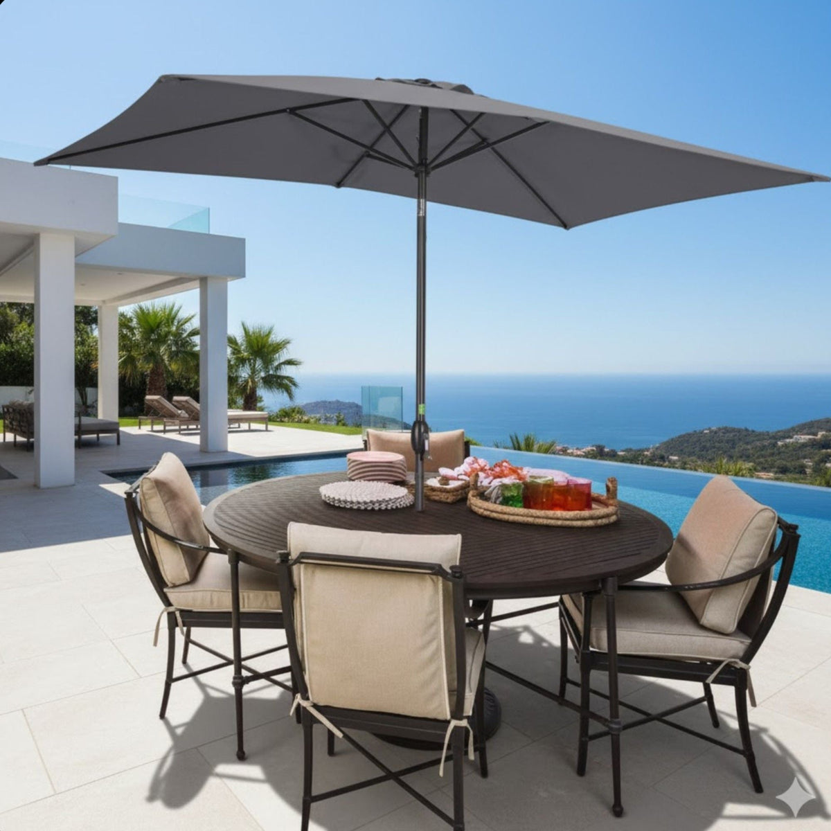 Rectangular Patio Umbrella with Crank Tilt - UV-Resistant Canopy