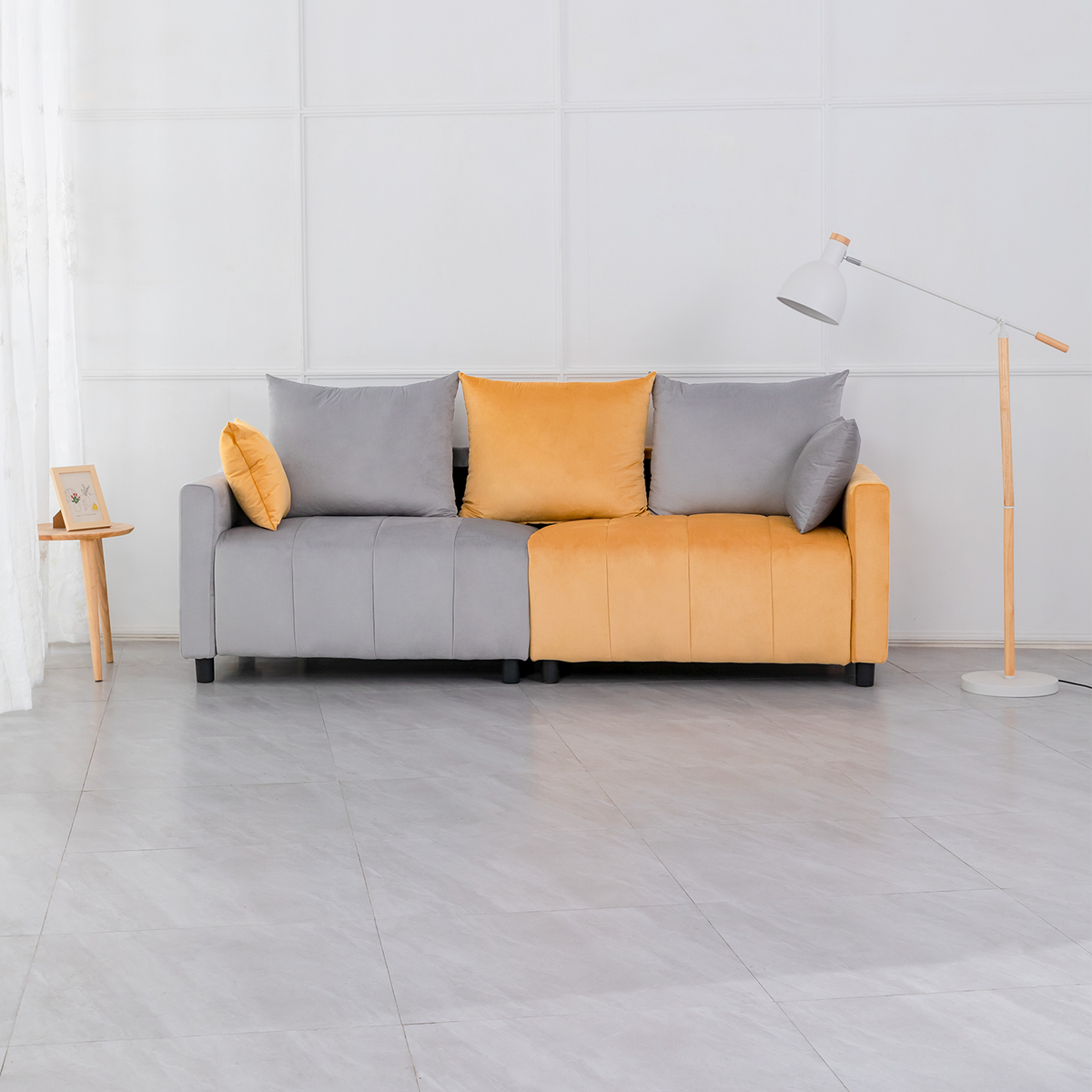Velvet Modern 2-Seater Sofa with Chrome Accents - Light