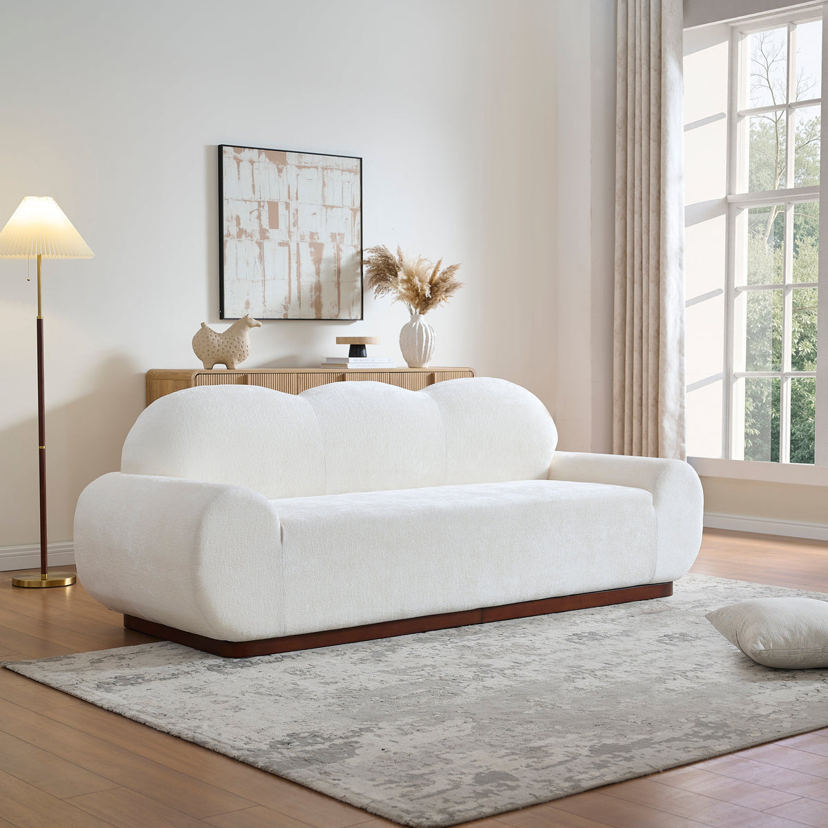 88 Inch Round Arm Cloud Curved 3-Seater Modern Upholstered Chenille Sofa with Durable Base - Snow
