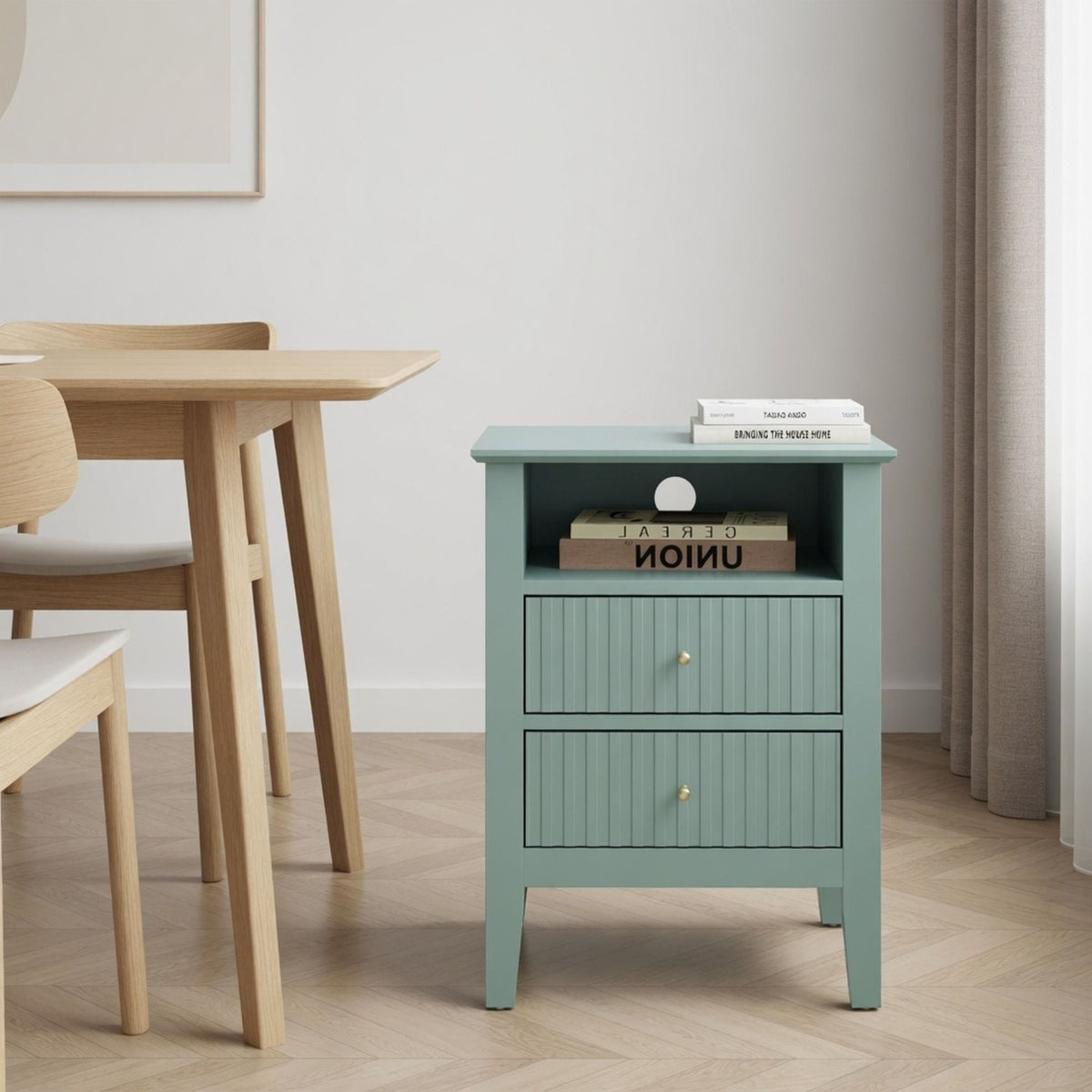 Fluted Nightstand with 2 Drawers and Soft-Close Slides - Multiple Colors