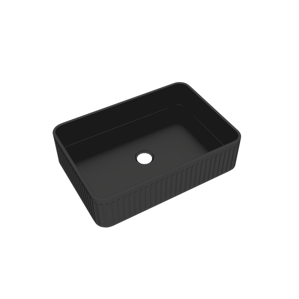 BB17 Integrated Black Ceramic Bathroom Vanity Sink with Scratch-Resistant Finish - Black