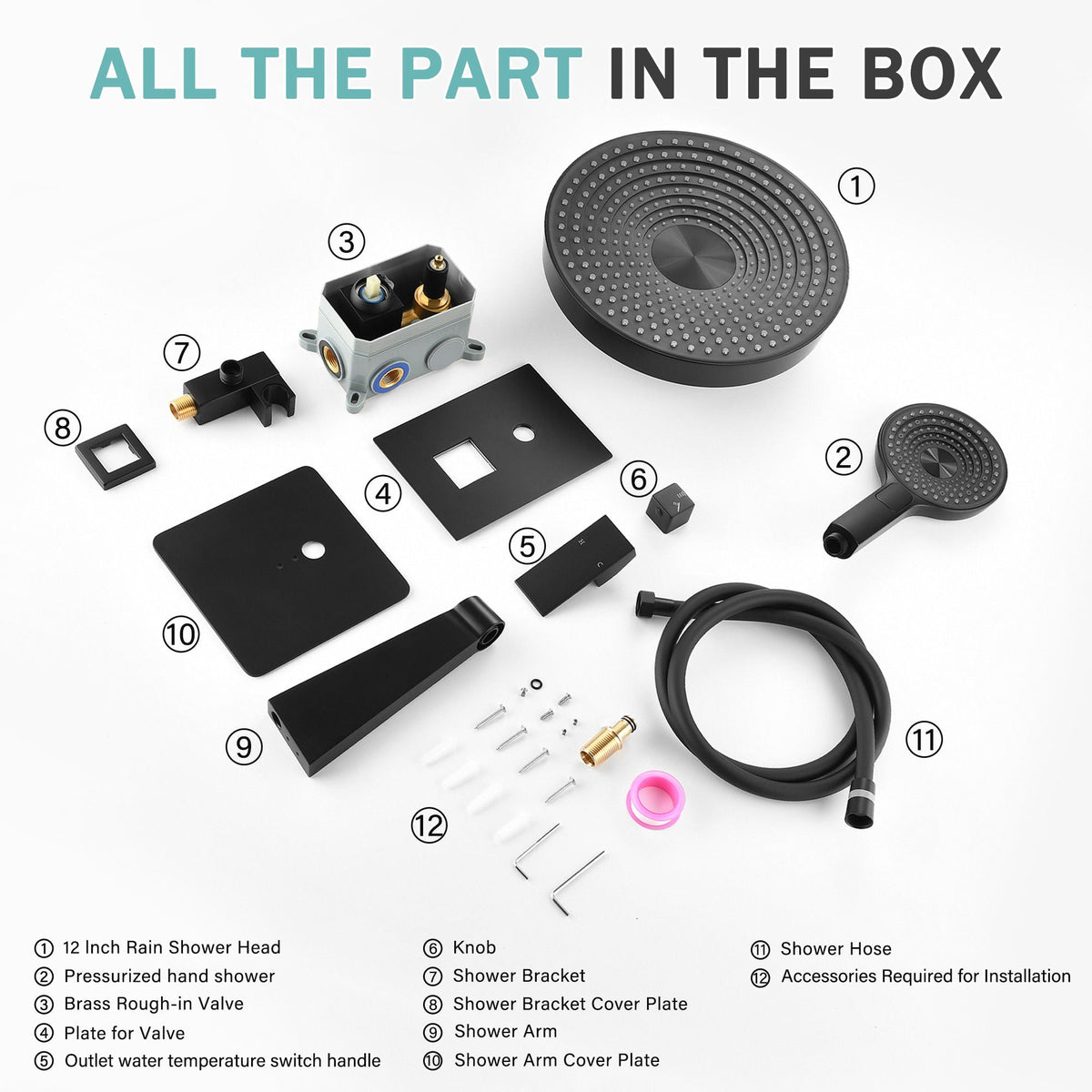 Matte Black Concealed Shower System with Dual Control Valve - Matte Black