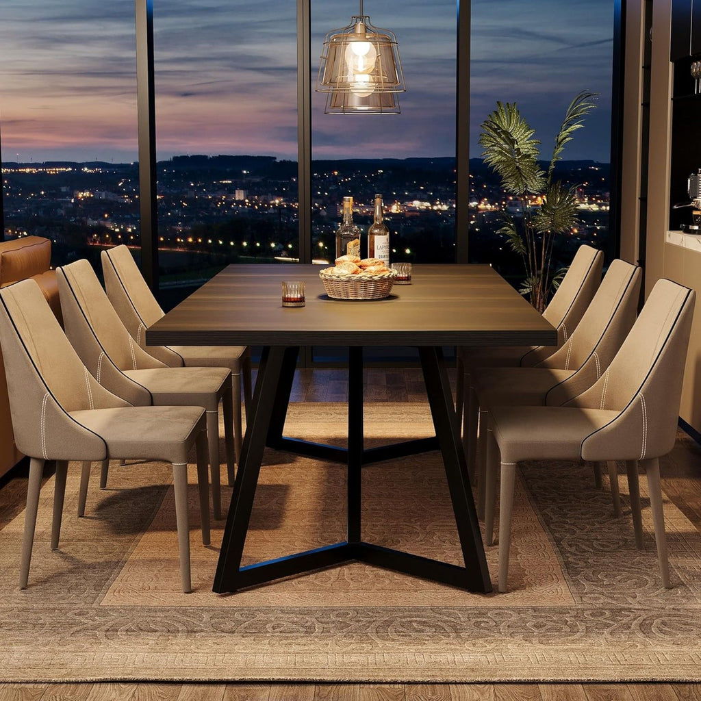 Rectangular Dining Table for 6-8 People with Durable Steel Frame - Black