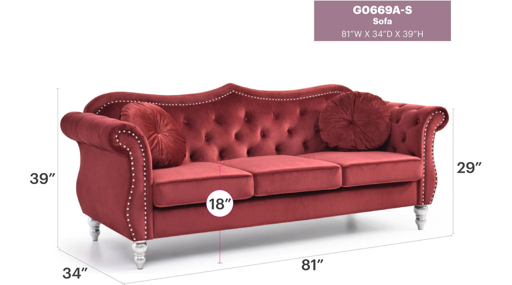 Hollywood Sofa with Tufted Back and Nailhead Trim - Multiple Colors