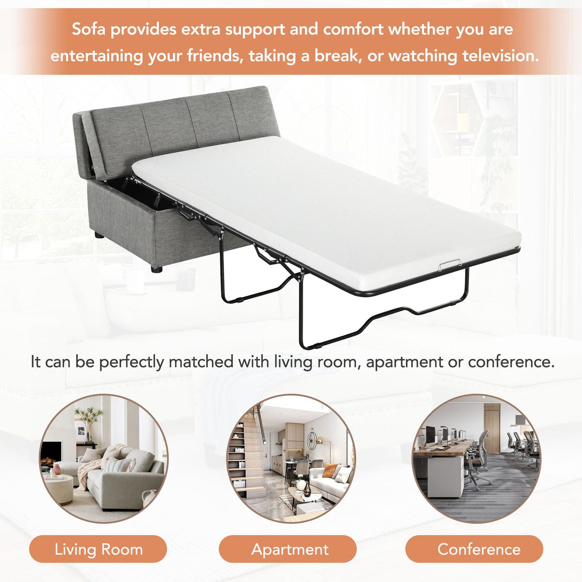 Twin Size Folding Ottoman Sleeper Bed with Mattress - Light Brown, Black, Dark Gray, White