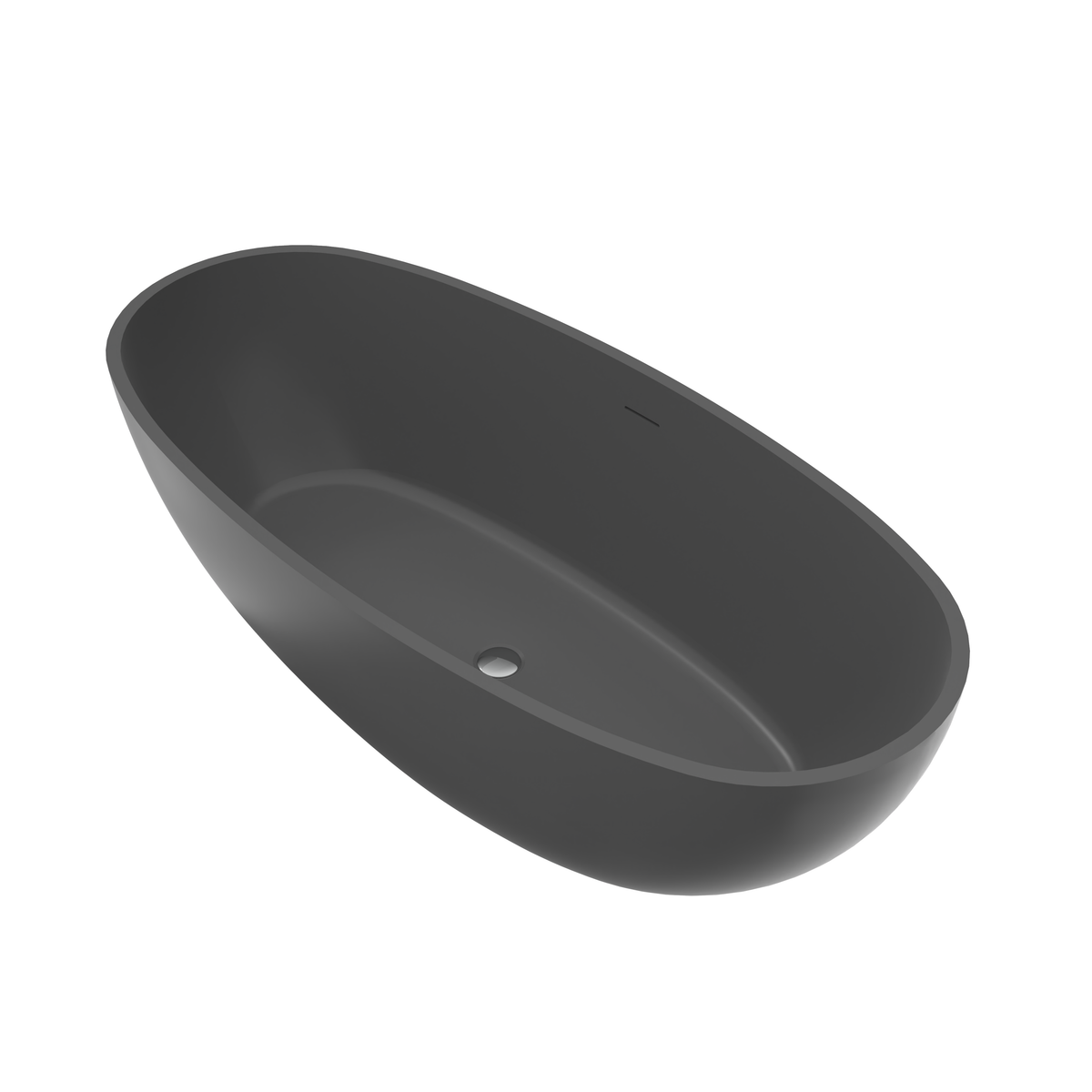 65.2 Inch Freestanding Solid Surface Soaking Bathtub with Spacious Interior - Dark Grey
