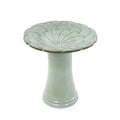Handmade Glazed Ceramic Bird Bath with Swirling Scroll Design - Glazed Finish