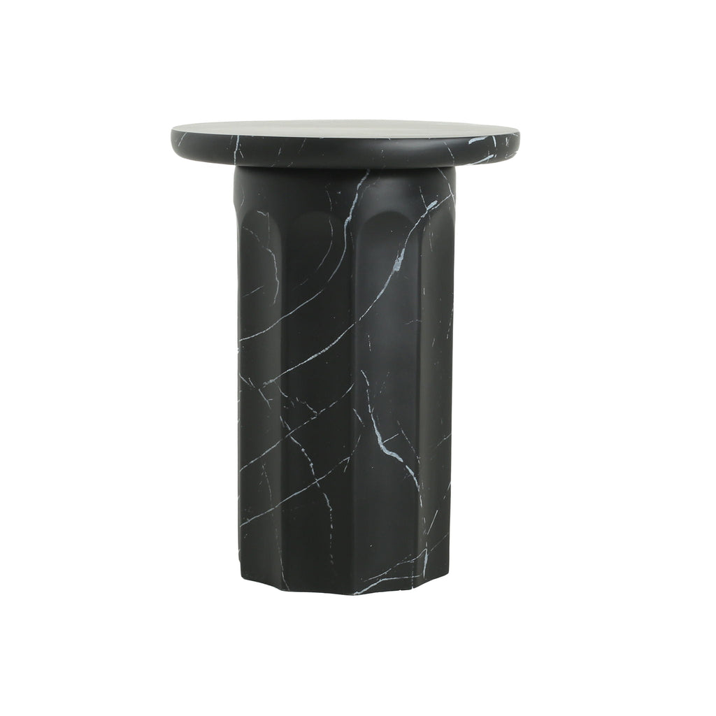 Outdoor Lightweight Concrete Side Table with Marble Effect - Black