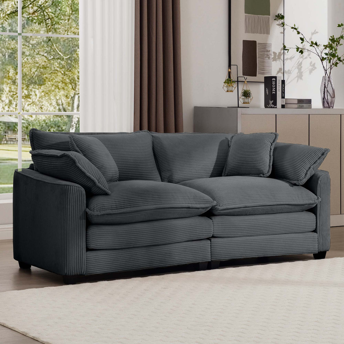 Modern Upholstered Deep Seating Loveseat with 4 Pillows - Multiple Colors