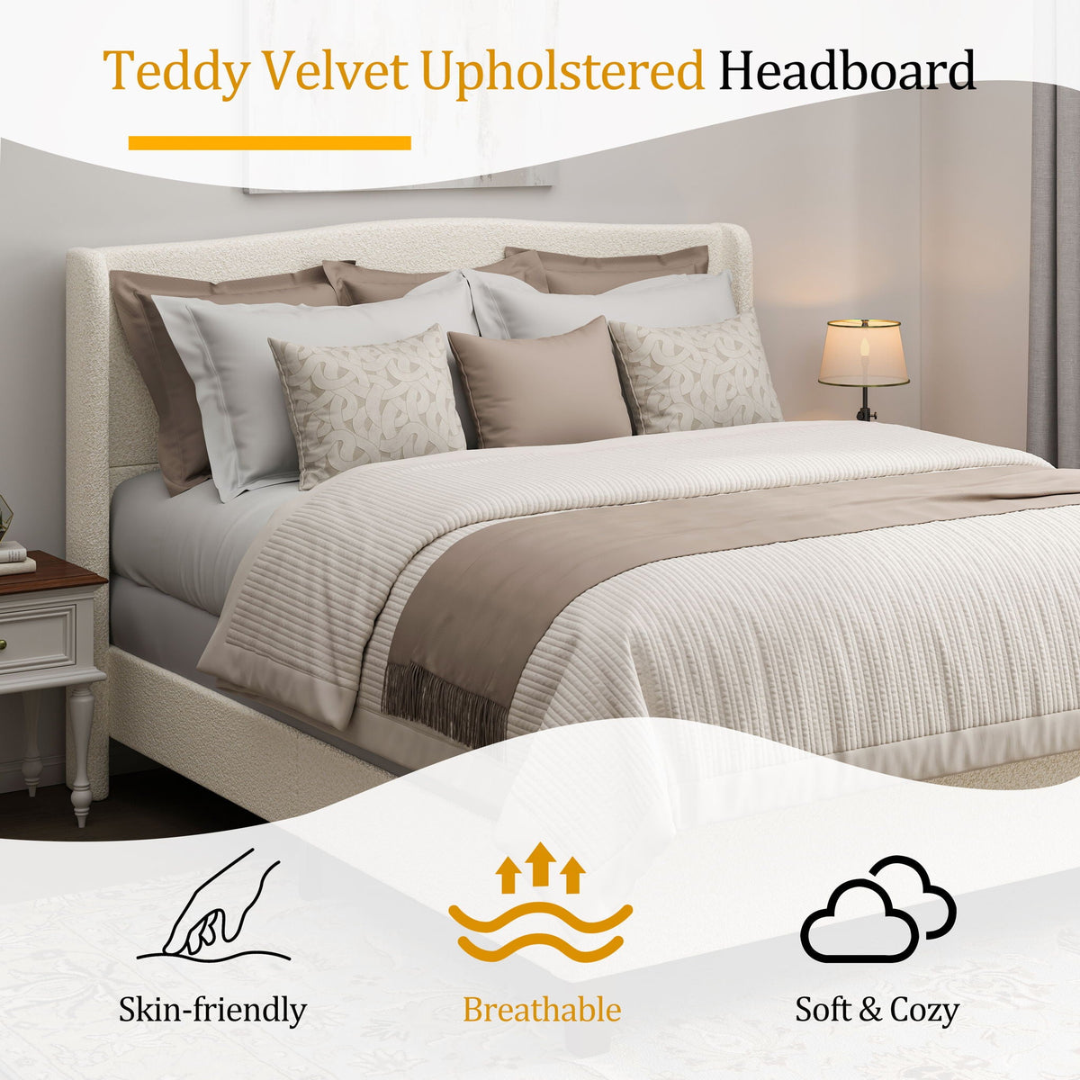 Platform Bed Frame with Tall Headboard and High Footboard - White or Gray