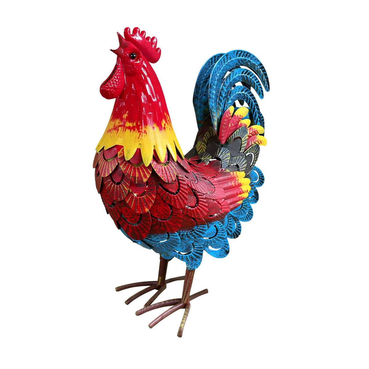 Wrought-Iron Rooster Garden Statue with Hand-Welded Detailing - Rustic