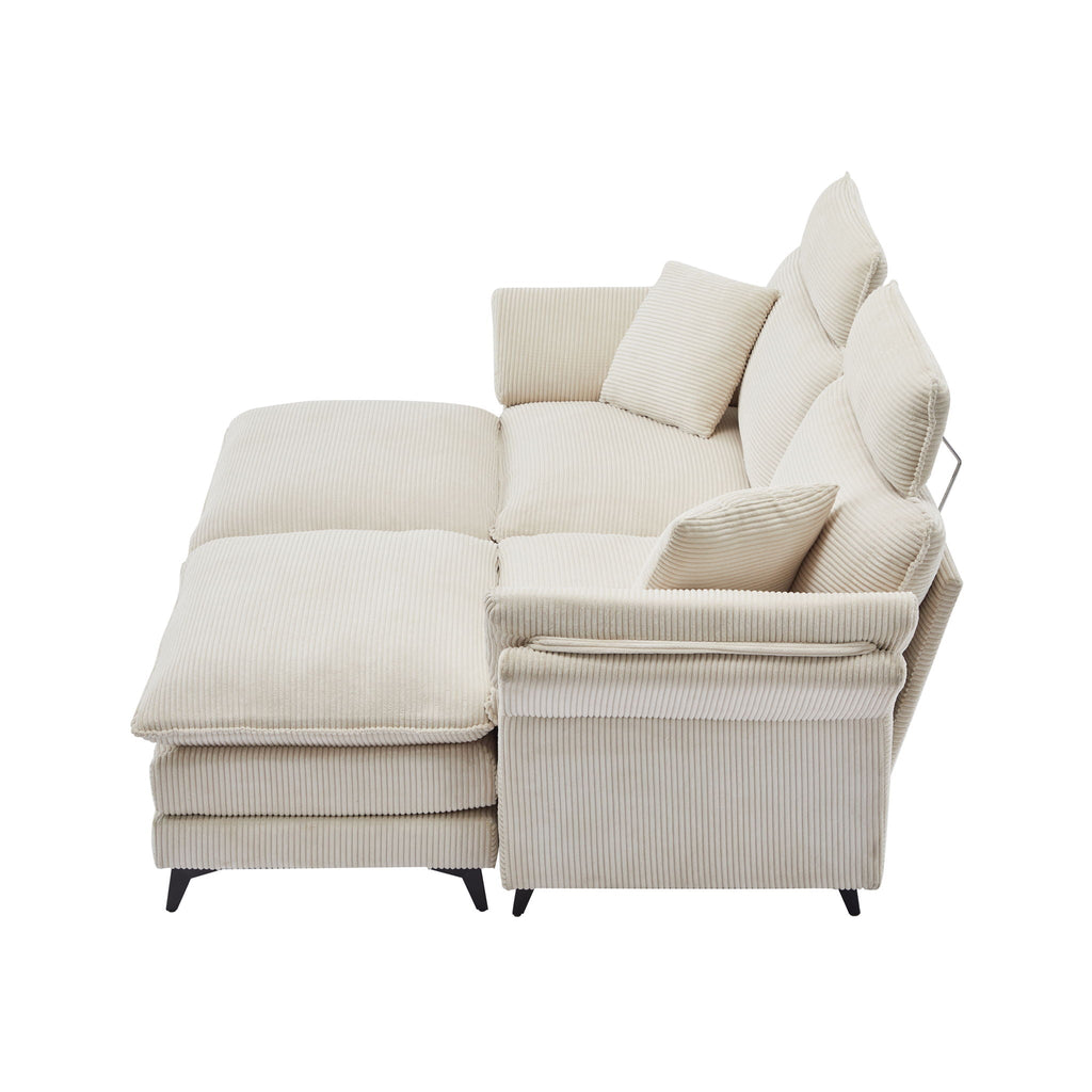 Modern Deep Seat Sectional Sofa with Ottoman - Corduroy - Black or Beige