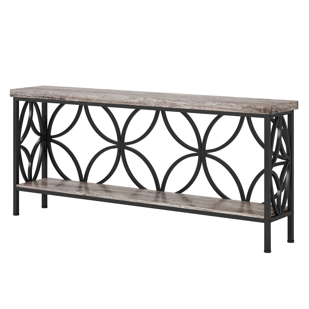 Extra Long Console Table with Open Storage Shelves - Dark Gray or Dark Brown