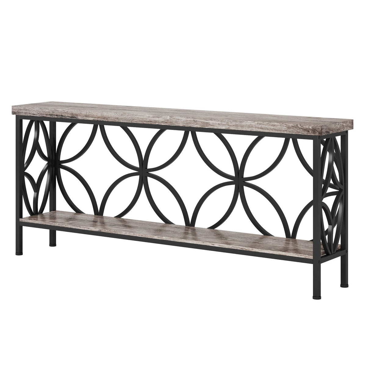 Extra Long Console Table with Open Storage Shelves - Dark Gray or Dark Brown