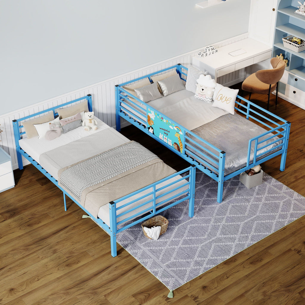 Blue Convertible Twin Bunk Bed with Full Length Guardrail & Ladder