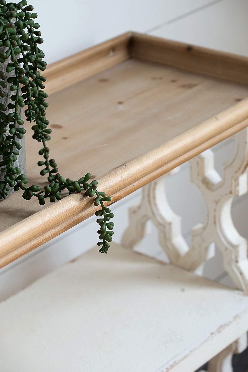 Distressed Wood Shelf Tray Console Table - Brown / Antique White