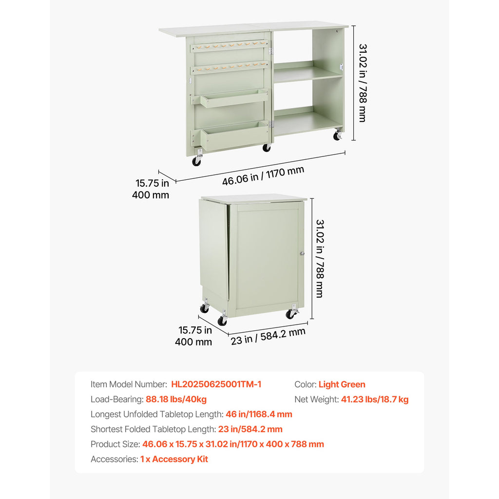 Folding Sewing Table with Compact Storage - Particle Board