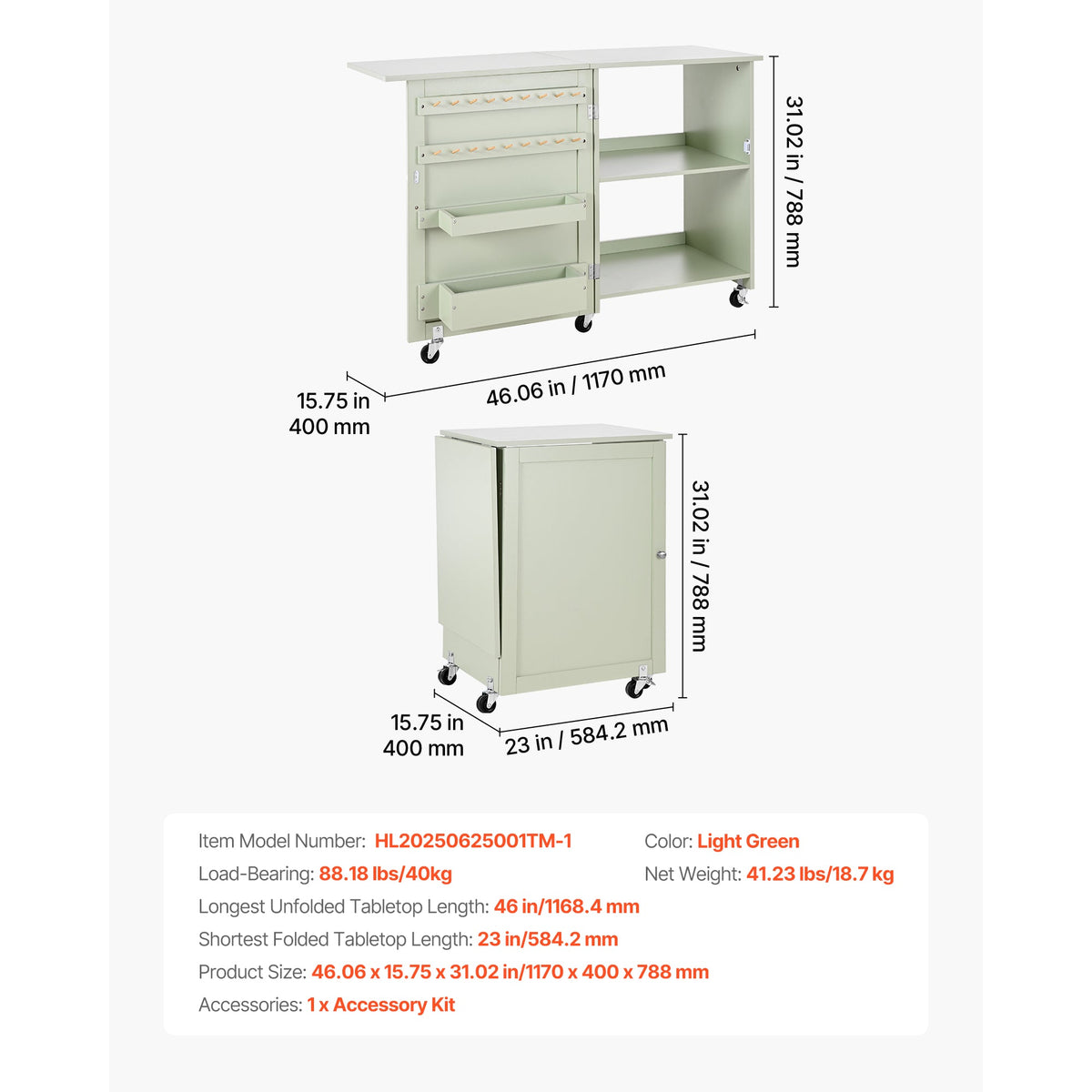 Folding Sewing Table with Compact Storage - Particle Board
