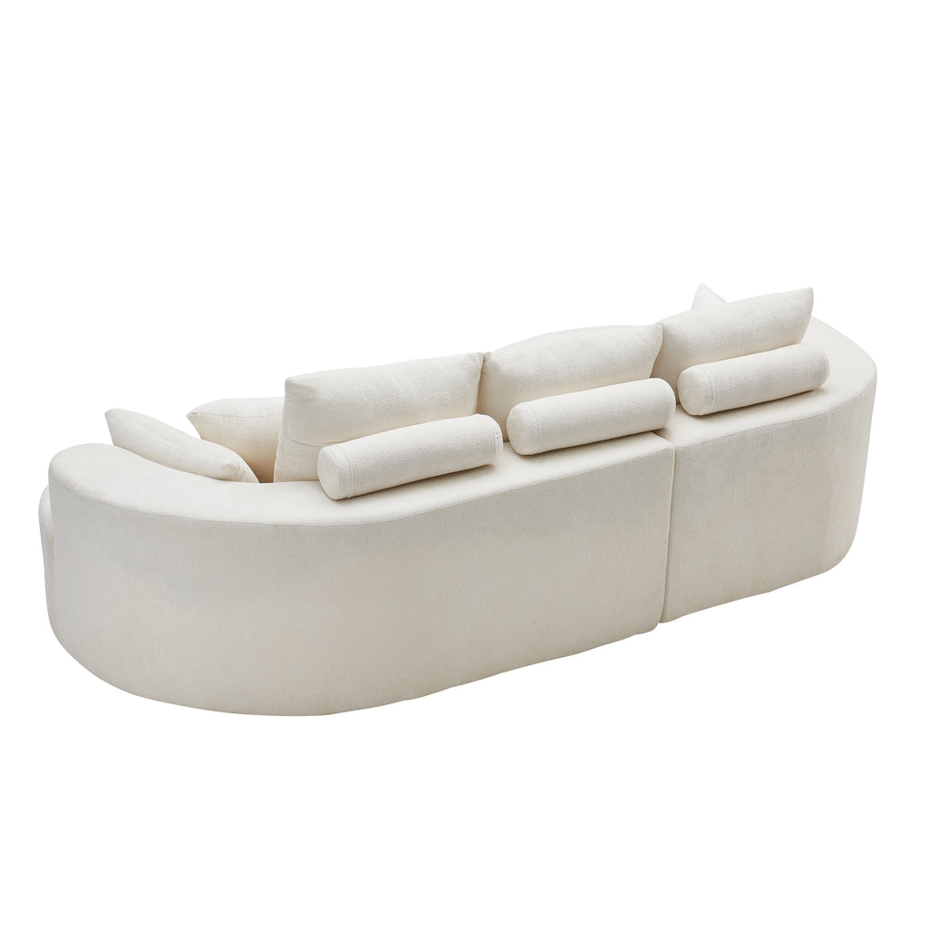 Fabric Cloud Curved Sectional Sofa with Chaise - Snow White