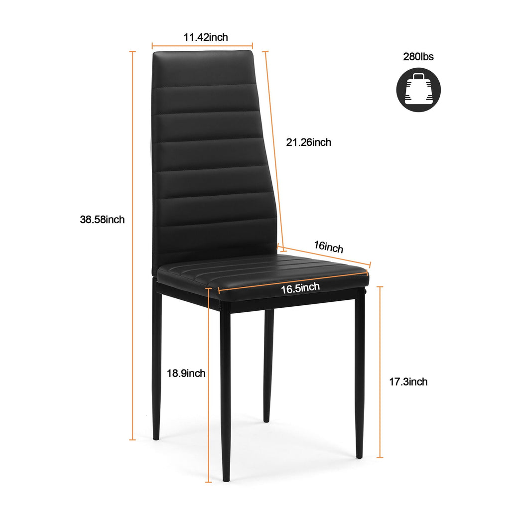 5 Piece Dining Table Set for 4 with Tempered Glass Table – Black
