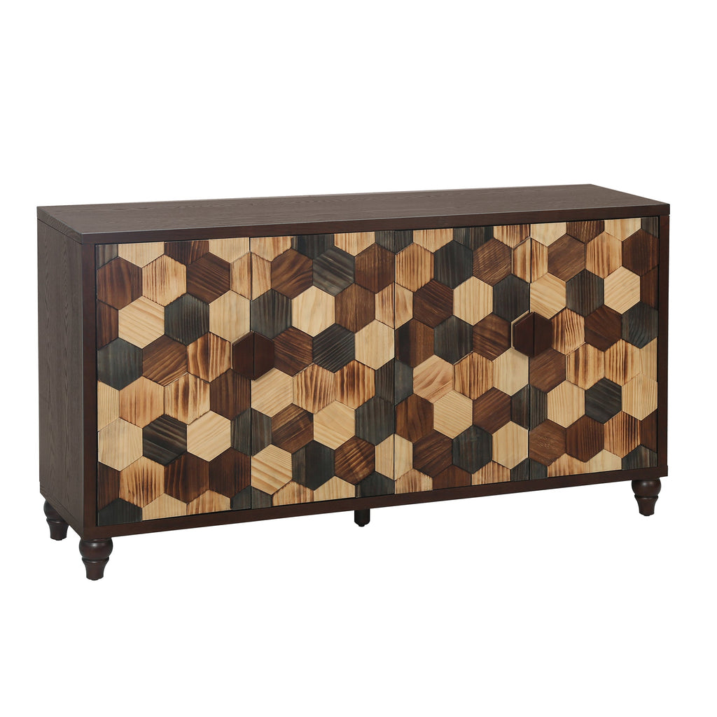 Honeycomb Pattern Sideboard Cabinet with Ample Storage - 59.8" Wide