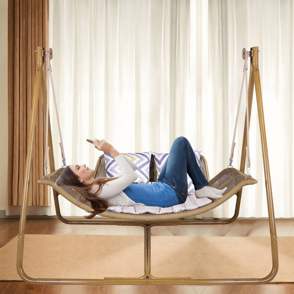 Freestanding Double Egg Swing Chair with Stand - Metal Patio Seating
