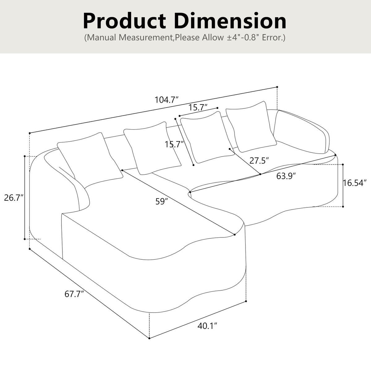 Modular L-Shape Sectional Sofa with Curved Chaise - Green, Beige, Gray