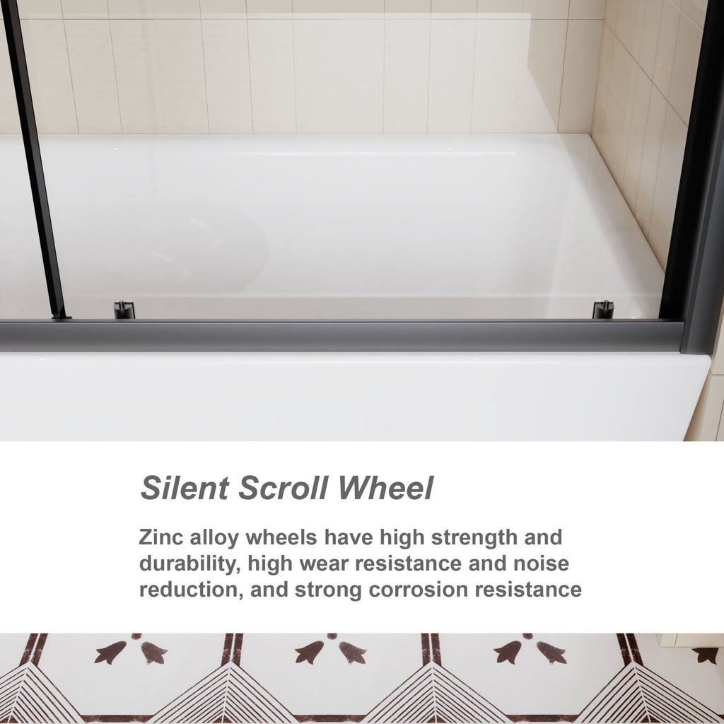 Sliding Shower Door for Bathtub with Safety Glass - Matte Black