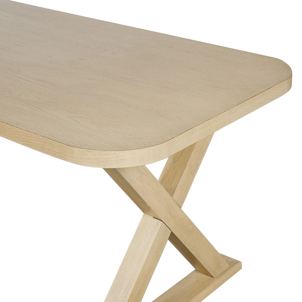 Natural Oak Veneer Dining Table with Rubber Wood Legs - Natural