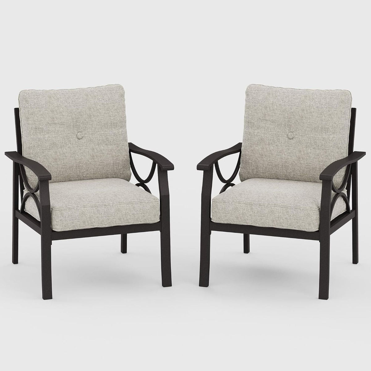 All-Weather Armchairs with Cushions, Modern Sculptural Design – Beige or Dark Gray