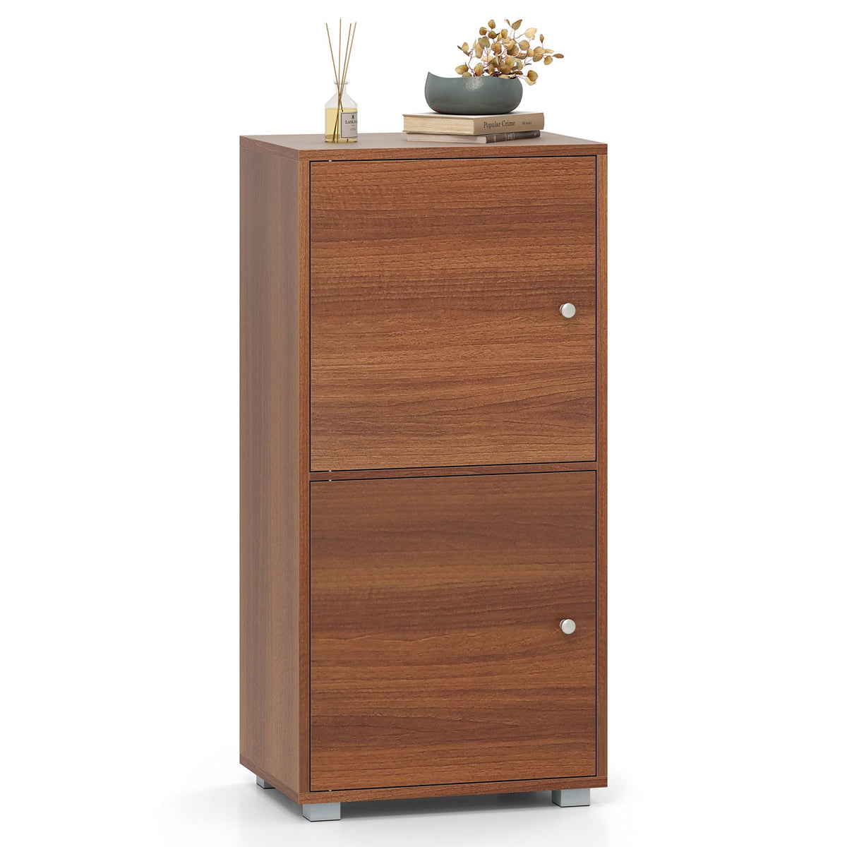 2-Tier Modern Style Nightstand with Drawer and Open Shelf-Walnut