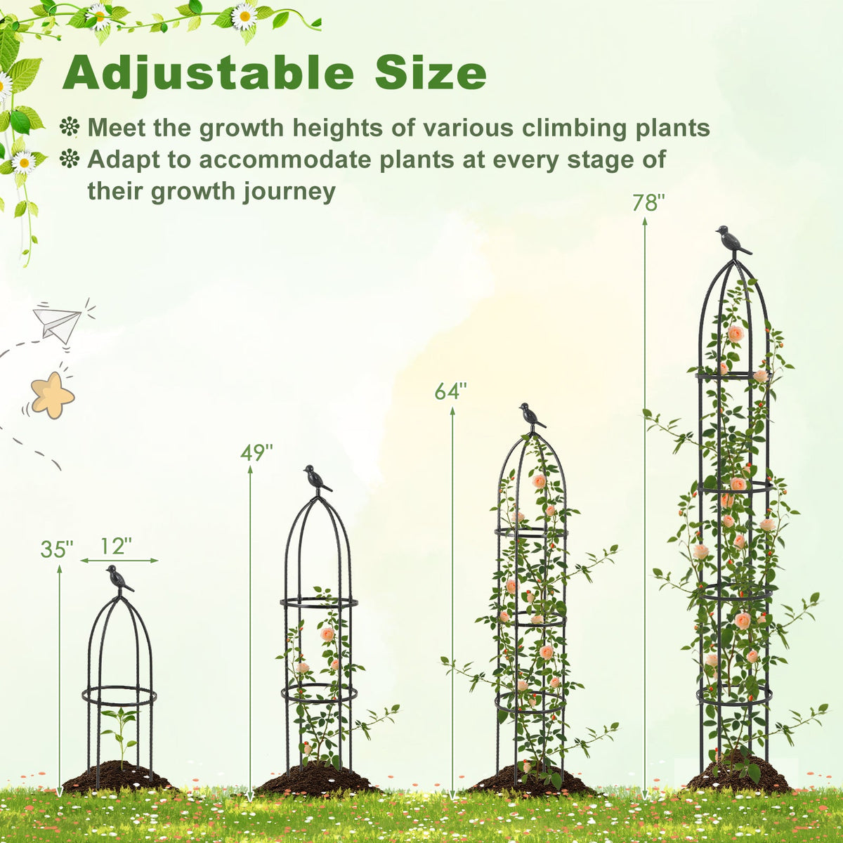 2-Pack Garden Obelisk Trellis for Climbing Plants-Black