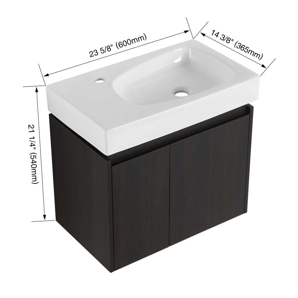 Modern Bathroom Vanity with Ceramic Basin and Storage Cabinet - Light Brown, Black, or White