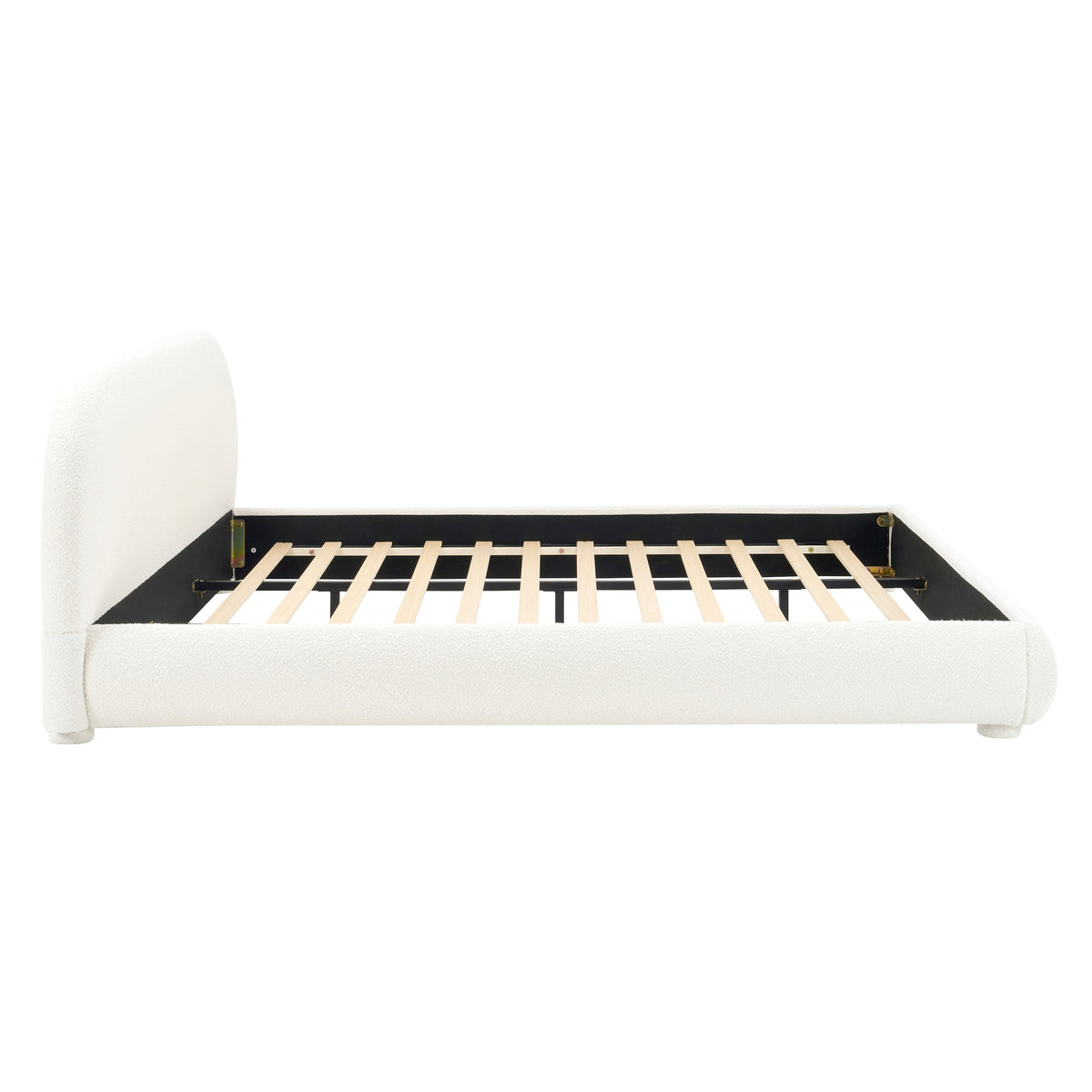 Cream Style Fabric Upholstered King Bed with Curved Headboard - Cream