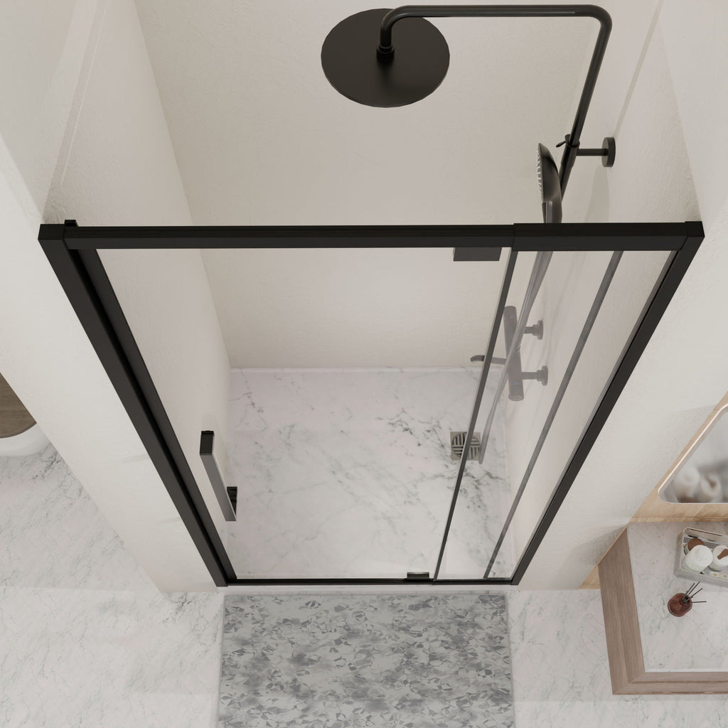 Semi Frameless Pivot Hinged Shower Door with Reversible Design - Black
