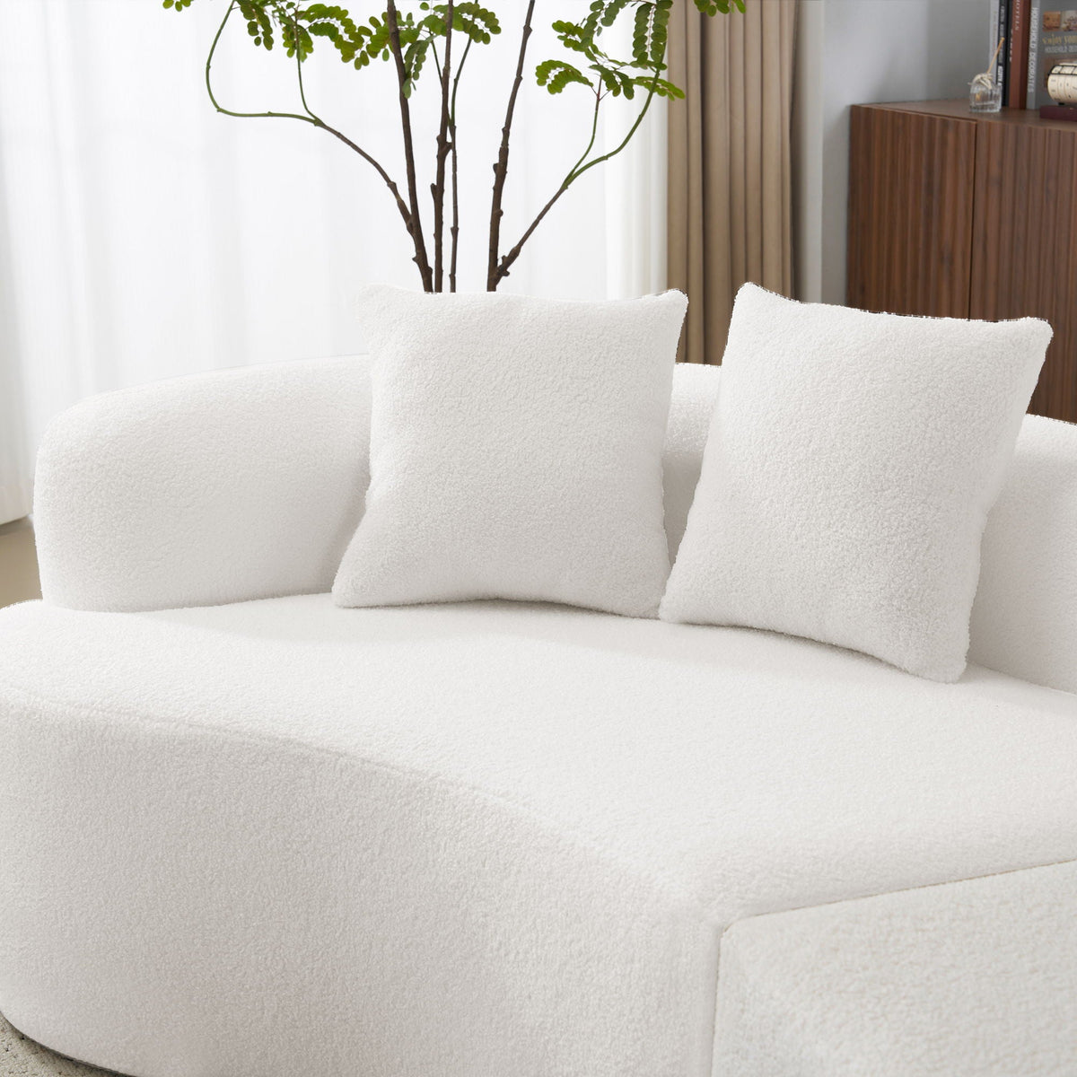 Curved 4 Seater Full Compression Sponge Sofa with Soft Upholstery - White or Gray