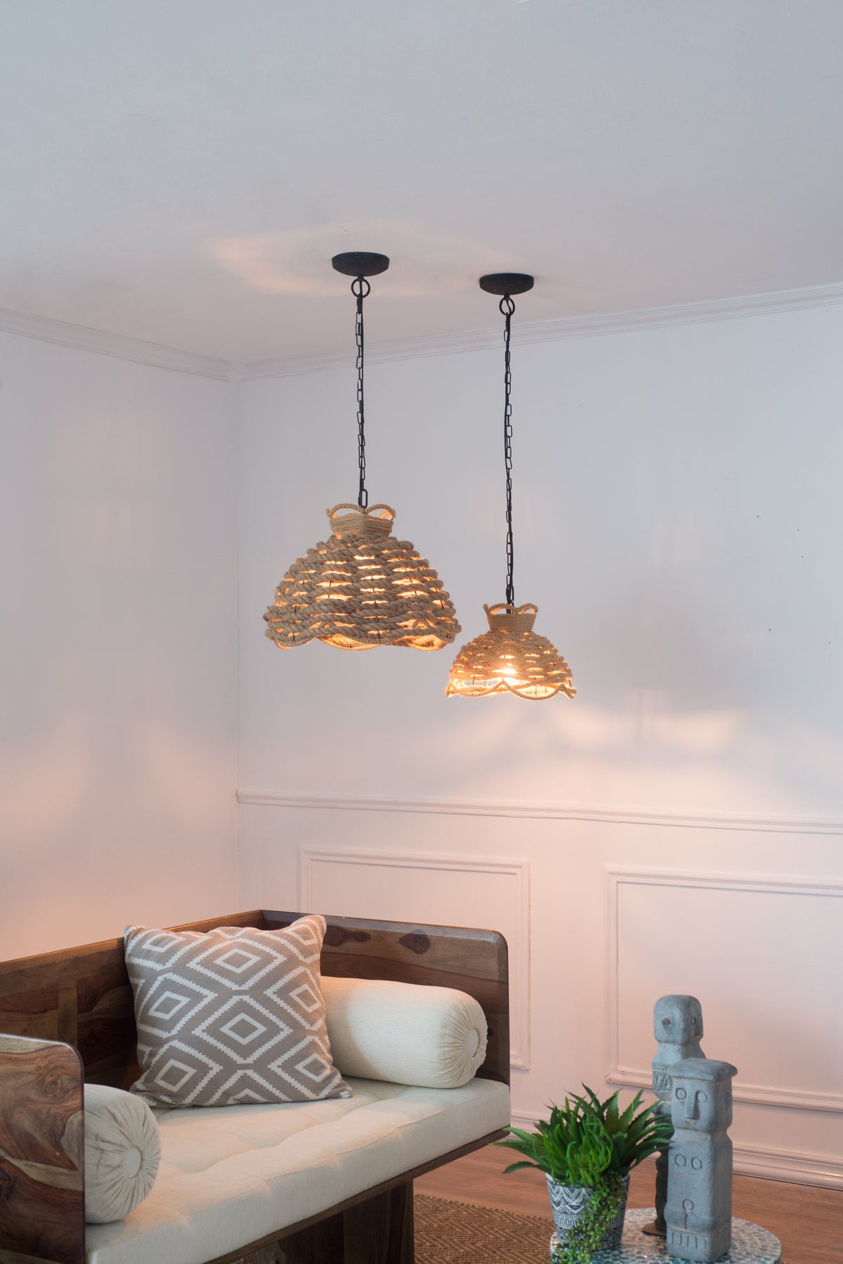Rope Woven Chandelier Set with Natural Hemp Rope - Brown