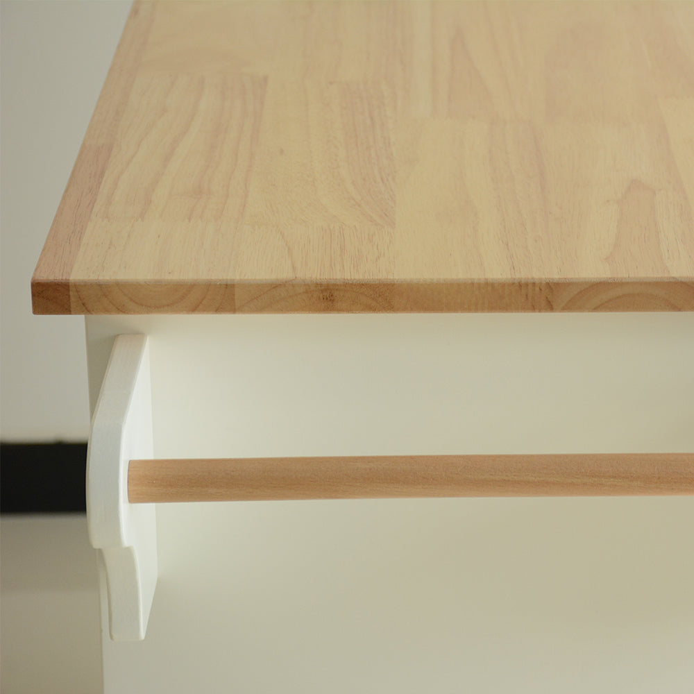 Mobile Kitchen Island with Rubber Wood Top and Ample Storage - White