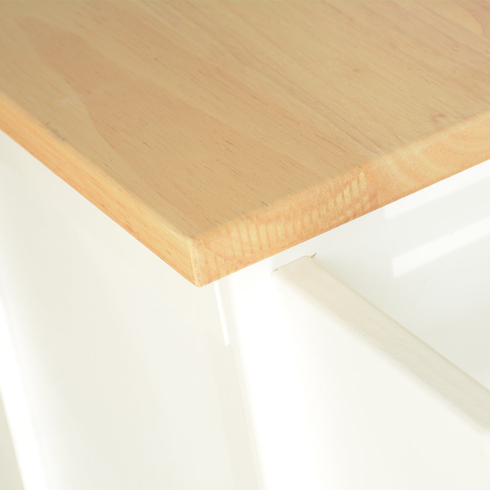 Mobile Kitchen Island with Rubber Wood Top and Ample Storage - White