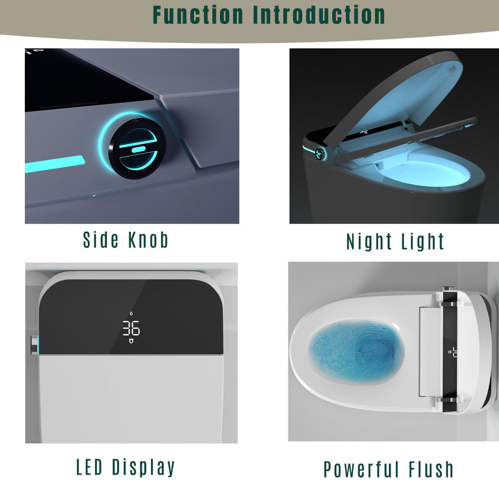 Modern Smart Toilet with Bidet Seat and Auto Functions - White