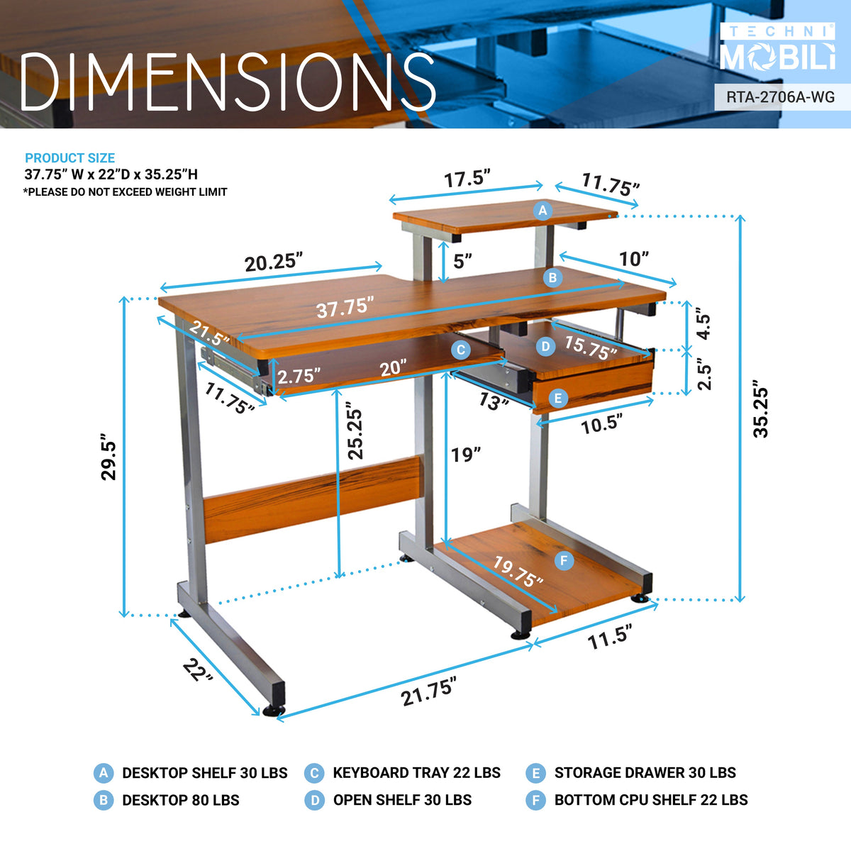 Techni Mobili Complete Computer Workstation Desk